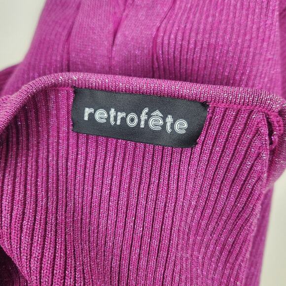 Retrofete Purple Dress Metallic Midi Bodycon Long Sleeve Size XXS Square Neck - Picture 8 of 8